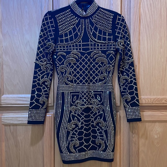 Mini dress from Fashion nova, size XS color black with gold stud and beads. - Picture 1 of 8